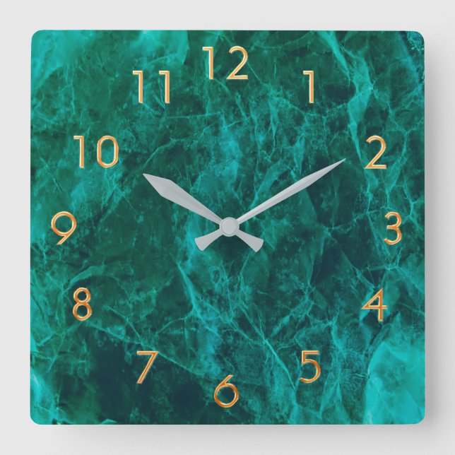 Marble green gold elegant classic square wall clock (Front)