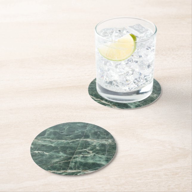 Marble Green Pattern Round Paper Coaster (Insitu)