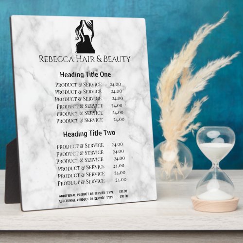 Marble Hair Beauty Salon Pricing  Services Plaque