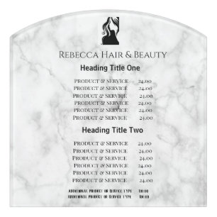 Marble Hair Beauty Salon Pricing & Services Plaque Door Sign