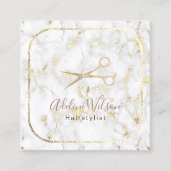 Marble Hairstylist Square Business Card by amoredesign at Zazzle