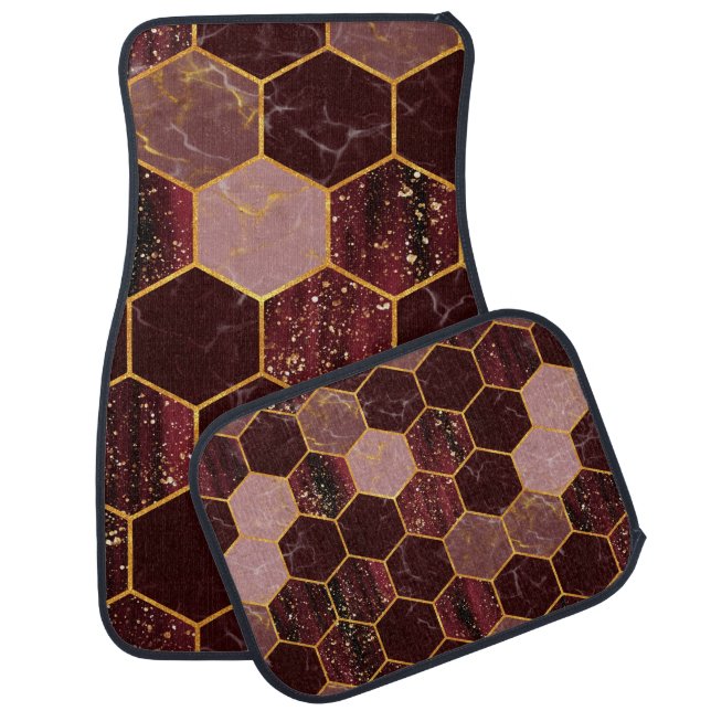 Marble hexagon seamless texture with gold car floor mat (Set)