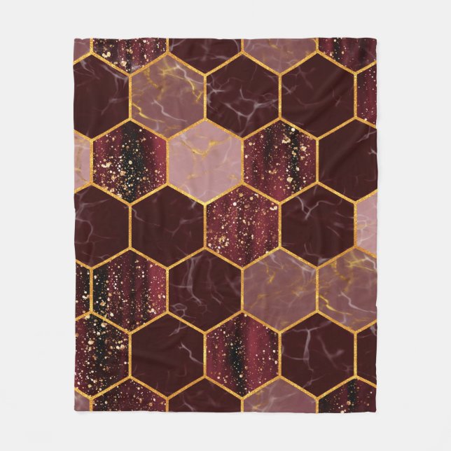 Marble hexagon seamless texture with gold fleece blanket (Front)