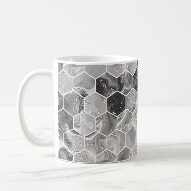 Marble hexagon seamless texture with gold pattern coffee mug (Left)