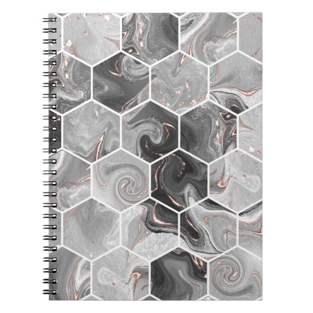 Marble hexagon seamless texture with gold pattern notebook (Front)