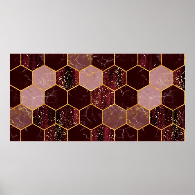 Marble hexagon seamless texture with gold poster (Front)