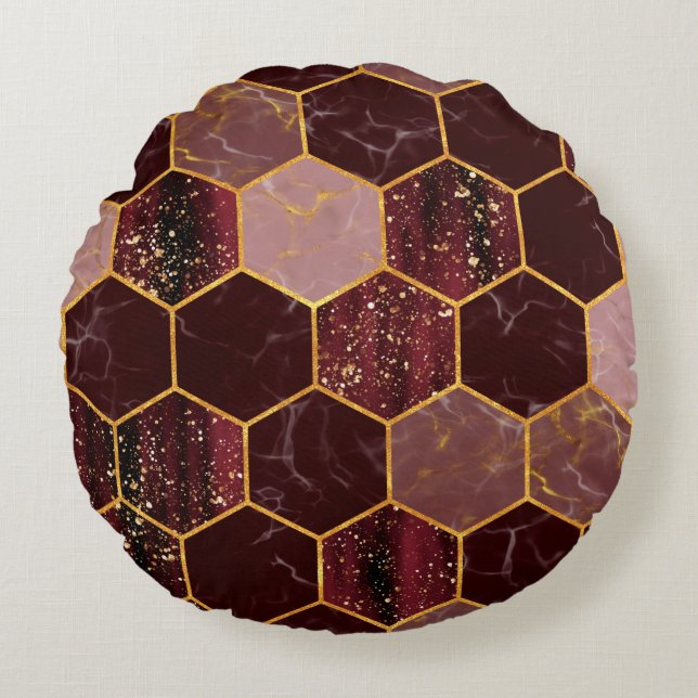 Marble hexagon seamless texture with gold round pillow (Front)