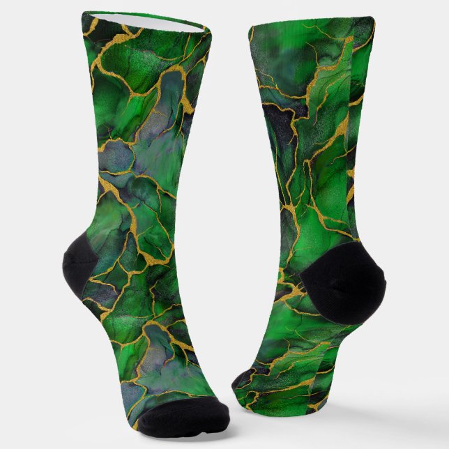 Marble in Emerald Green and Gold Veins Socks (Angled)