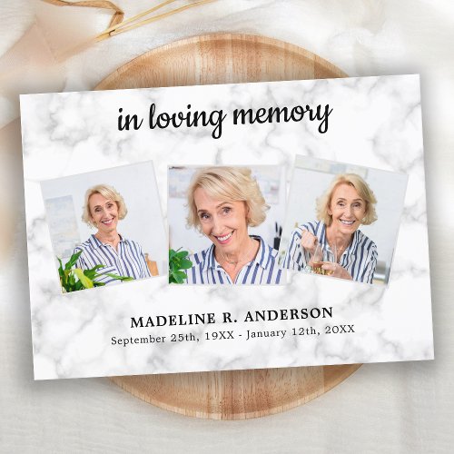 Marble In Loving Memory 3 Photo Sympathy Funeral Thank You Card