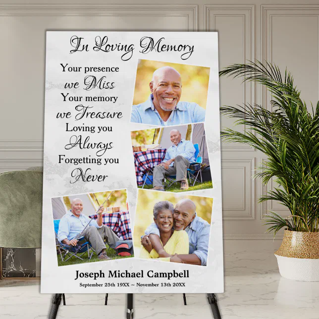 Marble In Loving Memory 4 Photo Funeral Memorial Foam Board | Zazzle