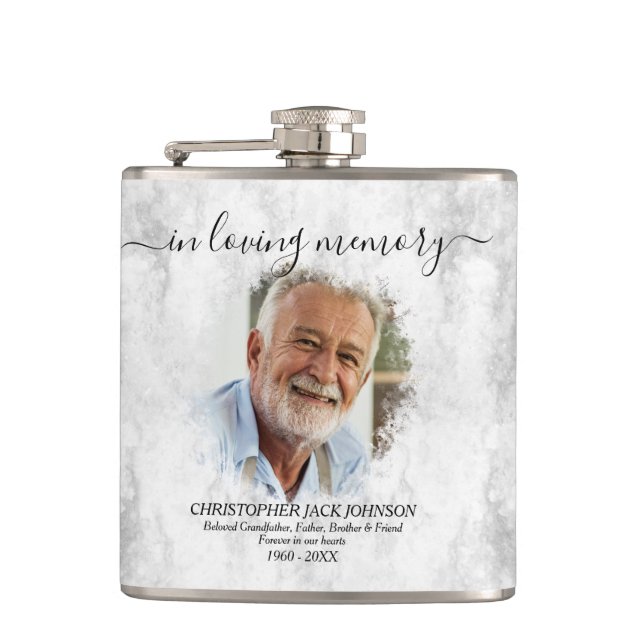 Marble In Loving Memory Funeral Memorial Tribute Flask (Front)