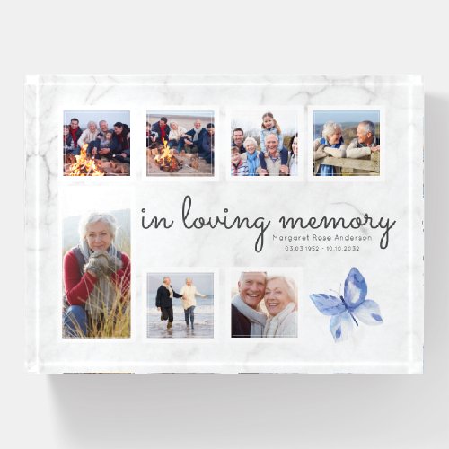 Marble In Loving Memory Photo Collage Butterfly Paperweight