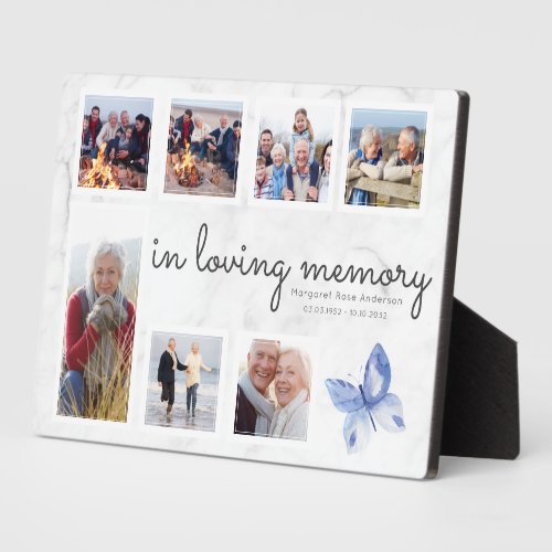 Marble In Loving Memory Photo Collage Butterfly Plaque