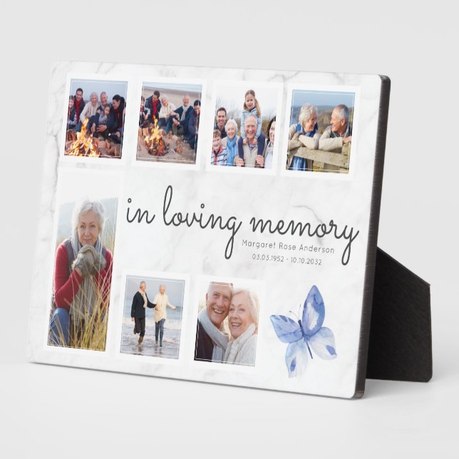 Marble In Loving Memory Photo Collage Butterfly Plaque (Side)