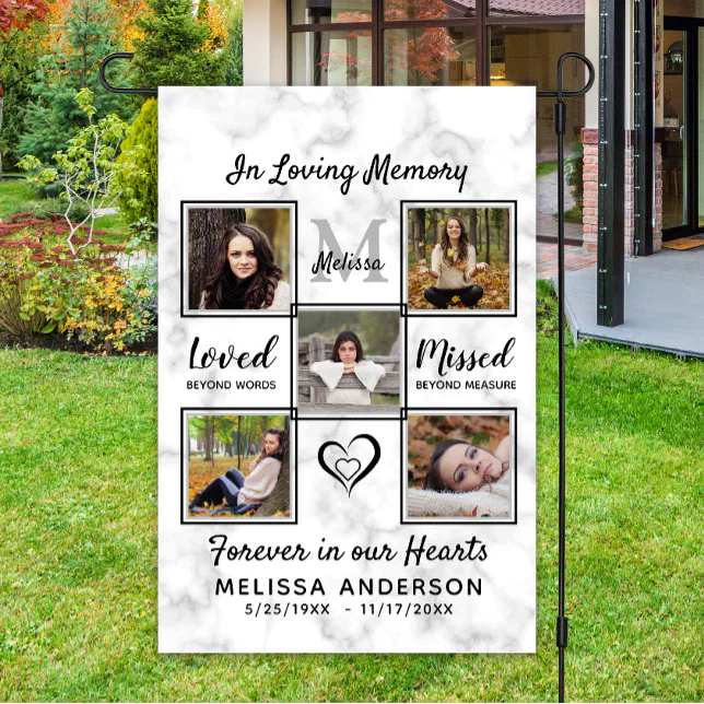 Marble In Loving Memory Photo Collage Memorial Garden Flag | Zazzle