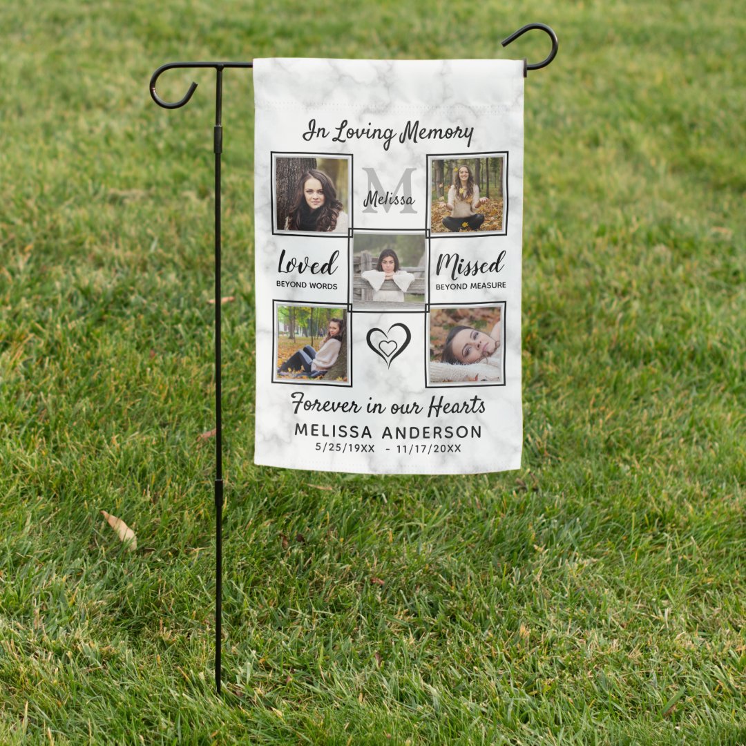 Marble In Loving Memory Photo Collage Memorial Garden Flag | Zazzle