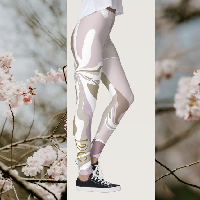 Marble initials cute blush pink rose gold white  leggings (Creator Uploaded)