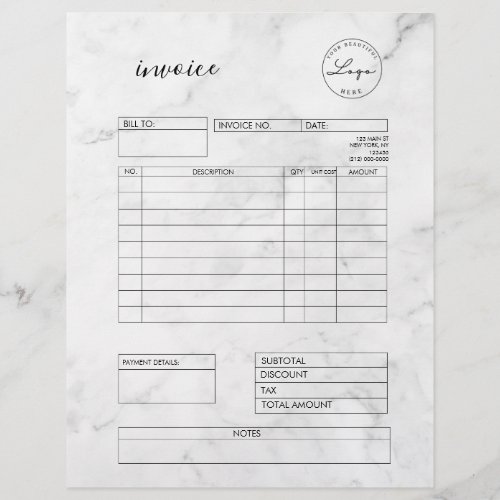 Marble Invoice Small Business Supplies Letterhead