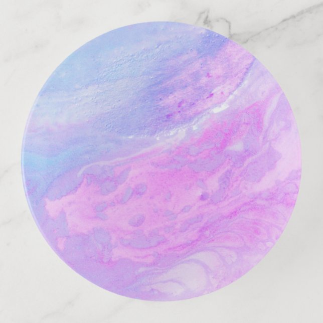 *~* Marble Iridescent Blue Lavender Pink Swirls Trinket Tray (Front)