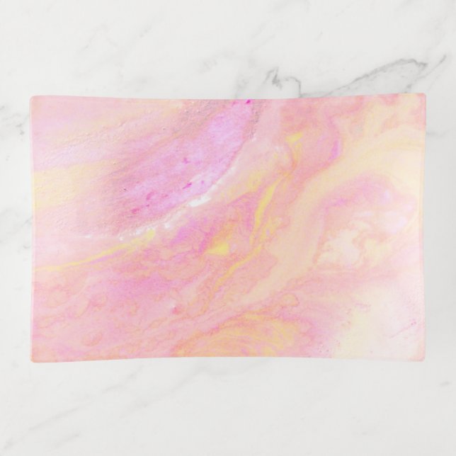 *~* Marble Iridescent Pink Lavender Swirls Trinket Tray (Front)