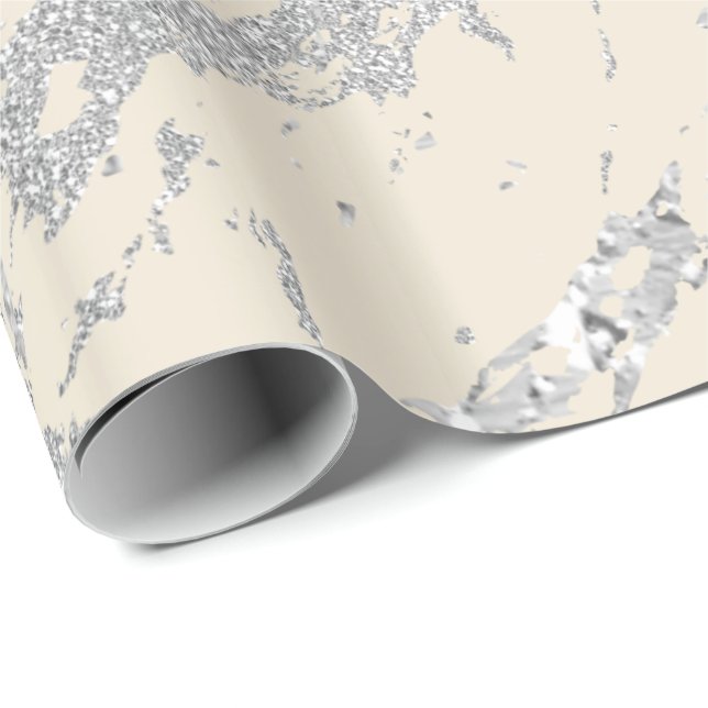 Marble Ivory Metal Silver Gray Strokes Abstract Wrapping Paper (Roll Corner)