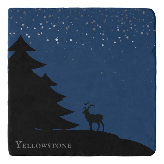 Marble Kitchen Trivet Yellowstone Elk and Stars (Front)