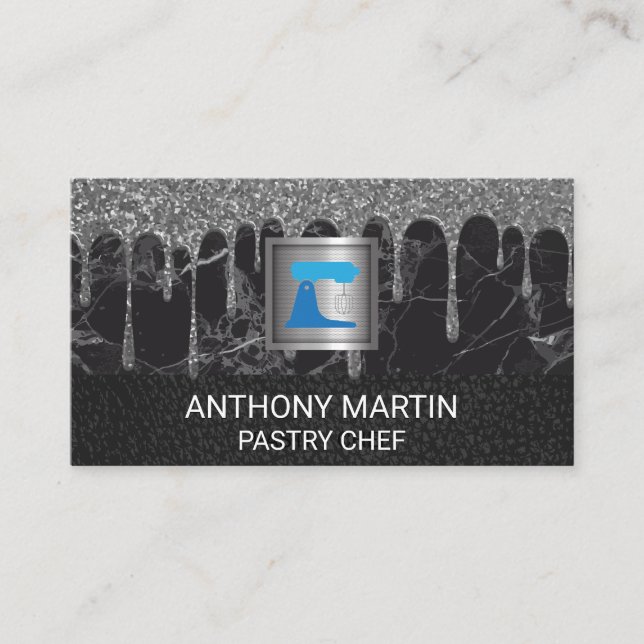 Marble Leather | Mixer | Glitter Drip Frosting Business Card (Front)