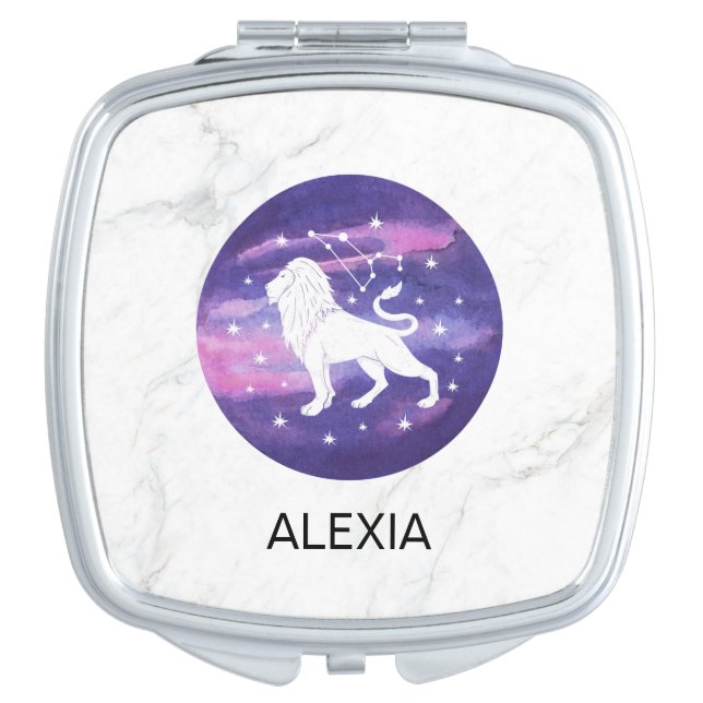 marble Leo zodiac horoscope galaxy custom name Compact Mirror (Front)