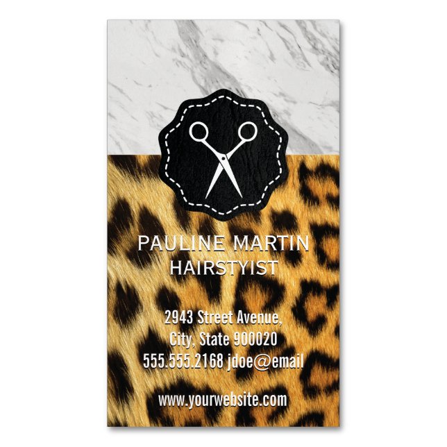 Marble | Leopard Print Stylist Business Card Magnet (Front Vertical)