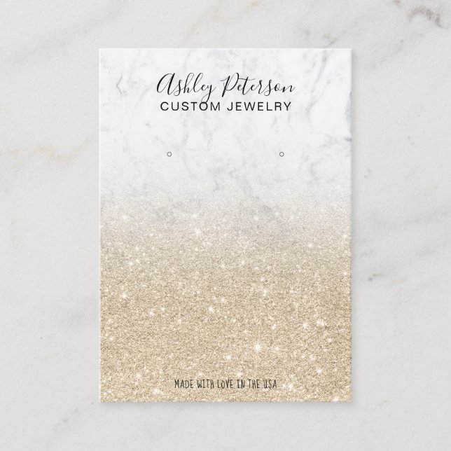 Marble light gold glitter jewelry earring display business card (Front)