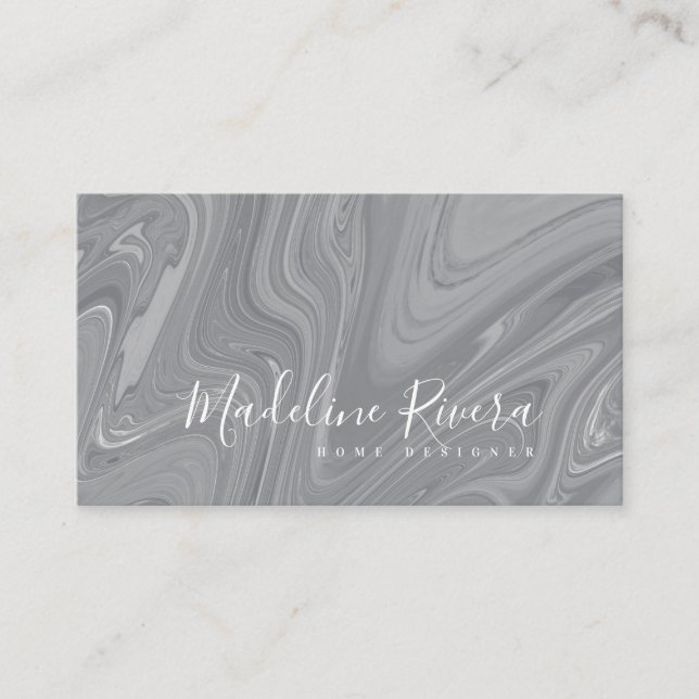 Marble Liquid Agate Style Salon Home Interior Gray Business Card (Front)
