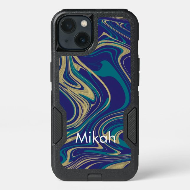 Marble Liquid Faux Gold Blue Greenish  Otterbox iPhone Case (Back)