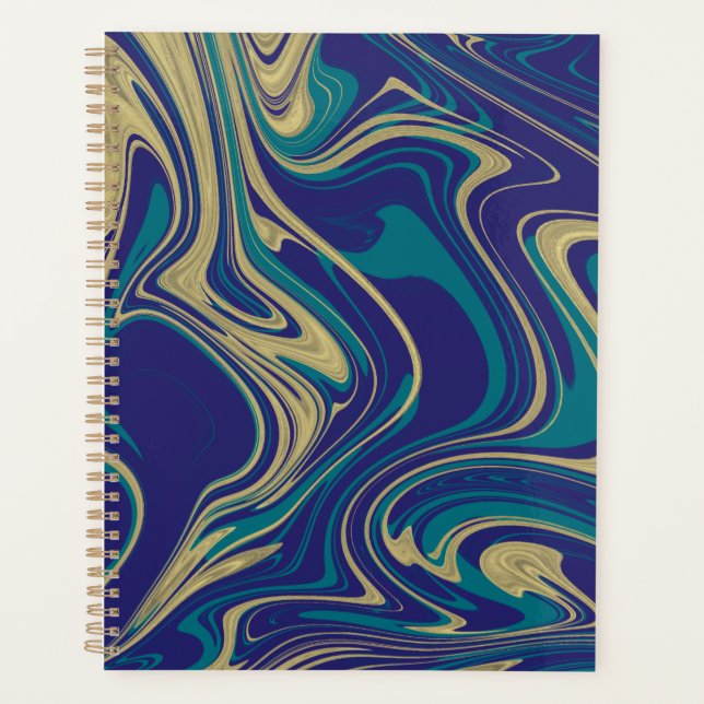 Marble Liquid Faux Gold Blue Greenish     Planner (Front)