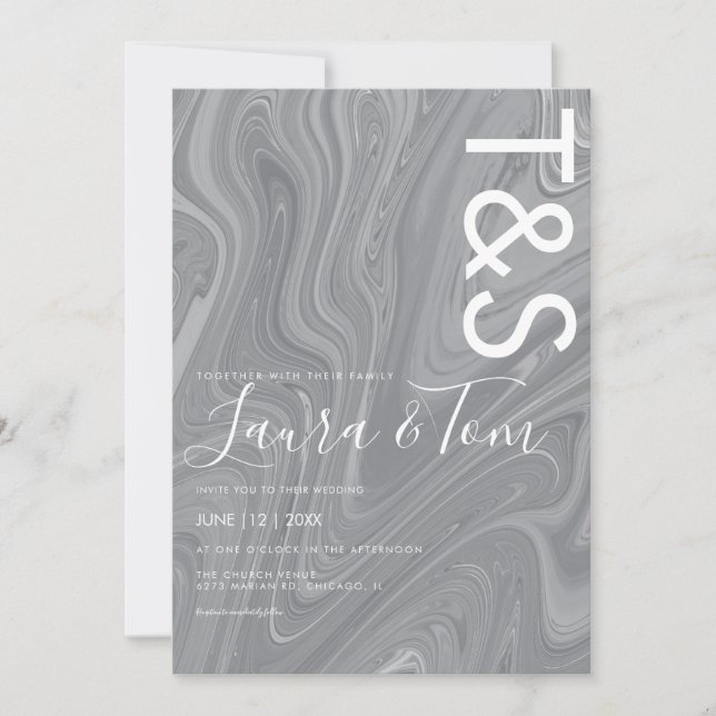 Marble Liquid Gray Agate Typography Wedding Invita Invitation (Front)