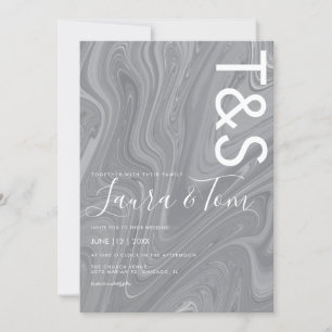 Marble Liquid Gray Agate Typography Wedding Invita Invitation