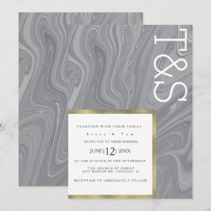 Marble Liquid Gray Agate Typography Wedding Invitation