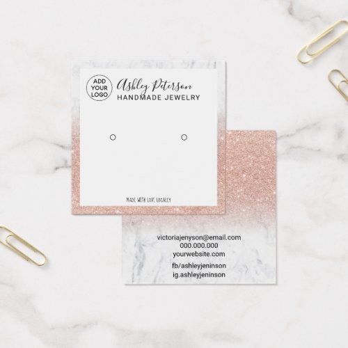 Marble logo rose gold glitter stud earring display