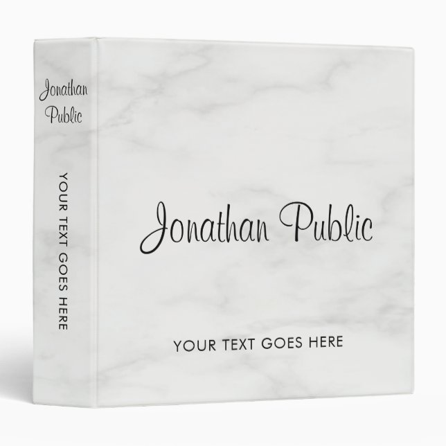 Marble Look Add Name Logo Script Here 3 Ring Binder (Front/Spine)