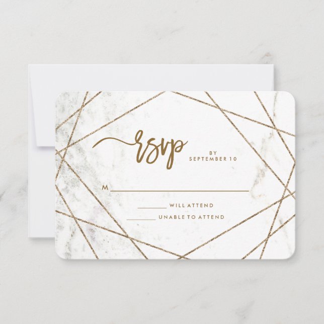Marble Look and Copper Geometric Wedding RSVP (Front)