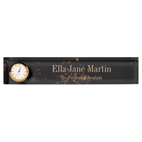 Marble Look Name Plate With Clock Desk Sign