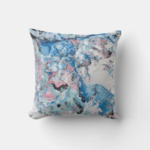 Marble Look Pink Blue Purple White Colors Abstract Throw Pillow