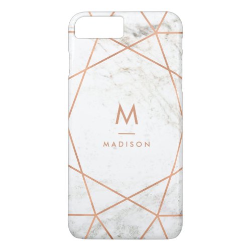 Marble Look with Faux Rose Gold Geometric Pattern iPhone 8 Plus7 Plus Case