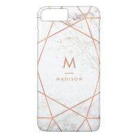 Marble Look with Faux Rose Gold Geometric Pattern iPhone 7 Plus Case