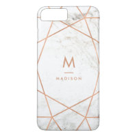 Marble Look with Faux Rose Gold Geometric Pattern iPhone 8 Plus/7 Plus Case