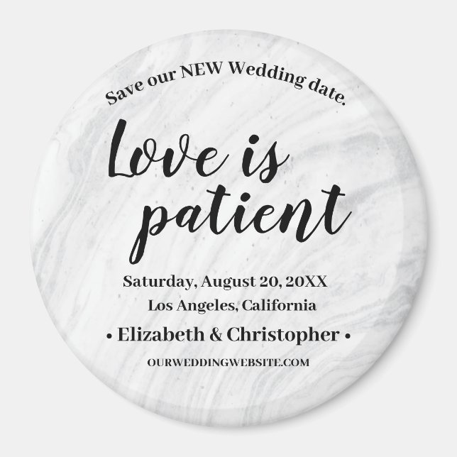 Marble Love is patient Change the Date Wedding Magnet (Front)