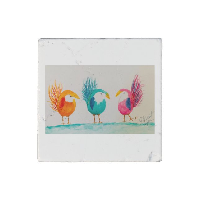 Marble magnet with painted birds! (Front)