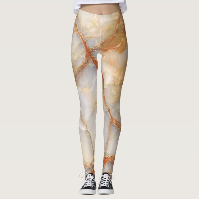 Marble Majesty: Glossy Elegance Leggings (Front)