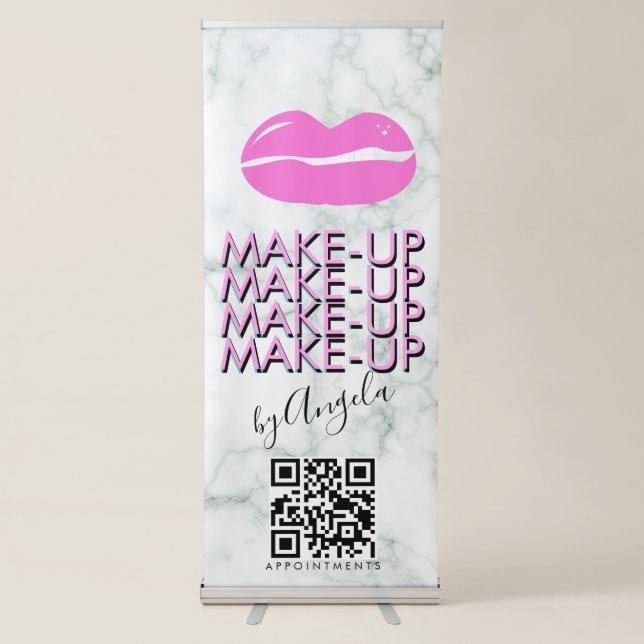 Marble Makeup Salon QR Code Lip Salon Retractable Banner (Front)