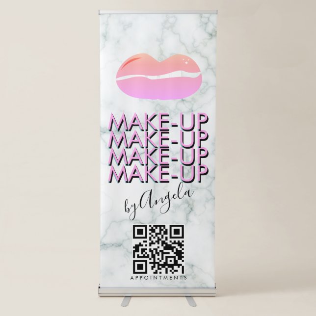 Marble Makeup Salon QR Code Lip Salon Retractable  Retractable Banner (Front)