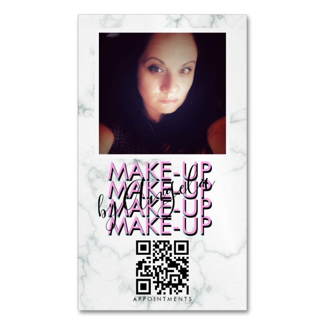 Marble Makeup Salon QR Code Photo   Business Card Magnet (Front Vertical)